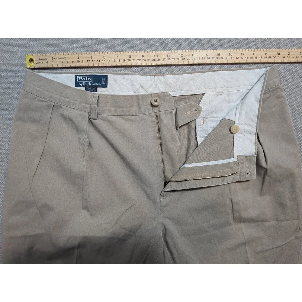 Polo Ralph Lauren Mens Pants Ethan Pant Khaki 40x30 Woven Classic Pleated,